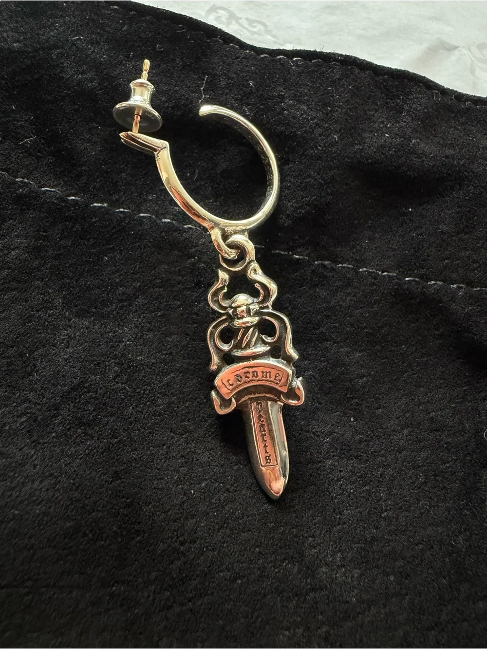 Chrome Hearts Silver #5 Dagger Hoop Earring